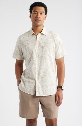 Nordstrom Floral Short Sleeve Stretch Cotton Blend Button-Up Shirt in Beige Annie Floral at Nordstrom Rack, Size Small