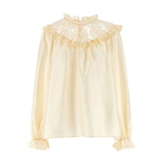 Zimmermann Blouses, female, Beige, Size: S Lace Billow Blouse