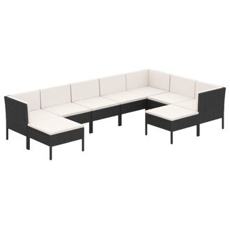 vidaXL 9 Pcs Garden Lounge Set Con Vime Pe Negro