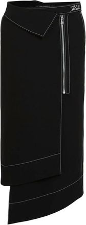 Karl Lagerfeld Rokken, Dames, Zwart, M, Falda Midi Asim&eacute;trica