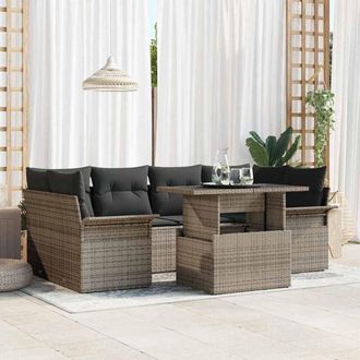 vidaXL Vidaxl - Conjunto De Sof&aacute; De Jard&iacute;n Con Coj&iacute;n 7 Pcs Gris Polirat&aacute;n