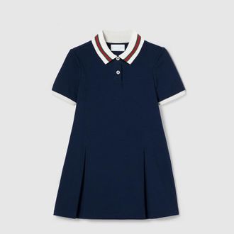 Gucci Kids - Cotton Dress With Web, Blue