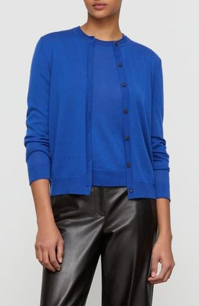 Lafayette 148 New York Cashmere Crewneck Cardigan in Galaxy Blue at Nordstrom, Size X-Large