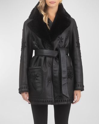 Gorski Embroidered Lamb Shearling Wrap Jacket