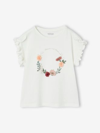 Vertbaudet Festliches M&auml;dchen T-Shirt mit Blumenkranz wei&szlig;
