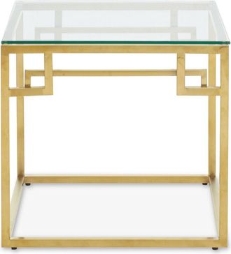 Premier Housewares Interiors by Premier Gold Brushed Side Table, Tempered Glass Top Side Table, Steel Frame Bedside Table, Cocktail Table for Home