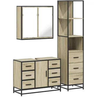 vidaXL Vidaxl - Set De Muebles De Ba&ntilde;o 3 Pzas Madera Contrachapada Roble Sonoma