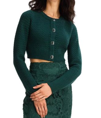 Allison Oakley Long Sleeve Cardigan In Pine Green