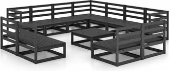 vidaXL Vidaxl - 12 Piece Garden Lounge Set Black Solid Pinewood