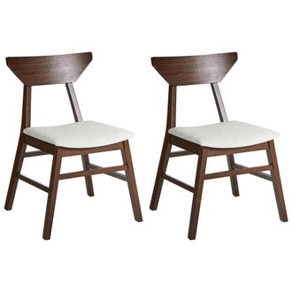 Beliani Conjunto De 2 Sillas De Comedor Asiento Tapizado En Poli&eacute;ster Acolchado Respaldo Y Estructura De Madera De Caucho Comedor Cocina Marr&oacute;n Oscuro Y Beige