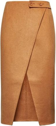 Silvian Heach Wikkelrok met zijdelingse knoopsluiting - Dames - Midirokken - Bruin - S - Wol - Rokken