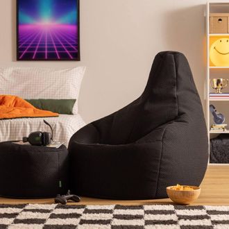 Icon Brand Gaming Performance Mesh XL Recliner Bean Bag & Footstool in Black | Size: Extra Large