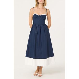 ASTR the Label Contrast Detail Cotton Dress in Navy at Nordstrom Rack, Size X-Small