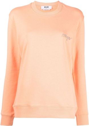 Msgm logo-embroidery cotton sweatshirt - women - Cotton - S - Orange