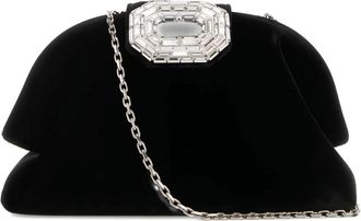 Amina Muaddi Clutch Camelia in velluto - Nero