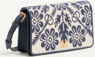 Valentino Garavani Mini borsa a spalla Vlogo Signature in tessuto Jacquard con motivo floreale Donna BLU/AVORIO UNI