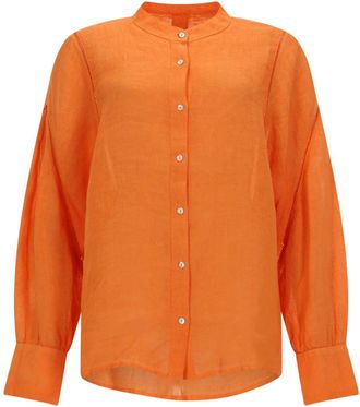 120% Lino Linen Mandarin Collar Wide Blouse