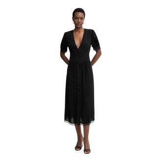 Twinset Midi-jurk met V-hals - Dames - Jurken - Zwart - Maat: XS Viscose