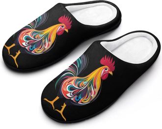 Generic Funny Chicken Rooster Womens Slippers Warm House Slippers Indoor House Shoes with Anti-Skid Rubber Sole