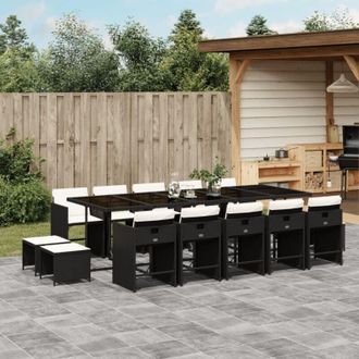 vidaXL Set Comedor De Jard&iacute;n Con Cojines 15 Pzas Rat&aacute;n Sint&eacute;tico Negro Vidaxl