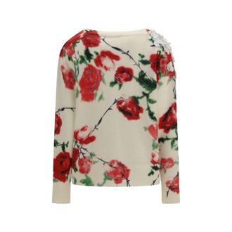 Blumarine Floral-Embroidered Wool-Cashmere Cardigan - Beige