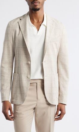 BOSS Hanry Slim Fit Windowpane Check Linen & Cotton Blend Knit Sport Coat in Open White at Nordstrom, Size 38 Regular