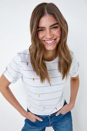 Roman Lightning Embroidery Stripe Stretch T-Shirt