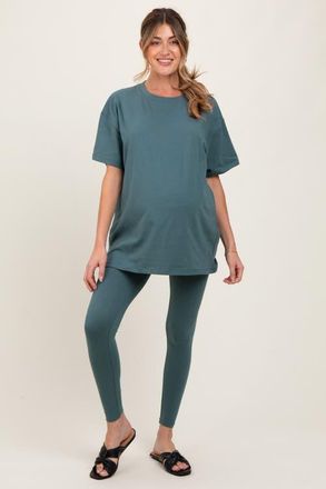 Pinkblush Oversized Crewneck Short Sleeve and Legging Set in Light Olive at Nordstrom, Size X-Large