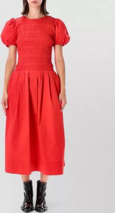 Ganni organic cotton smocked midi dress
