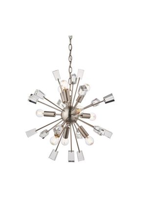Netlighting Miro 9 Light Ceiling Pendant Satin Nickel Plate & Clear Crystal Glass E14