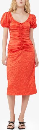 Ganni Red Crinkled Satin Midi Dress - Size 32
