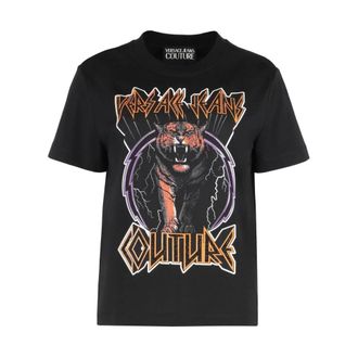Versace Jeans Couture T-Shirts, female, Black, Size: XS Tiger Logo Strass T-Shirt
