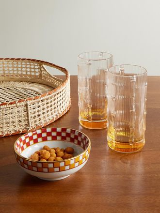 La DoubleJ Bamboo Set of Two Crystal Glass Highball Glasses