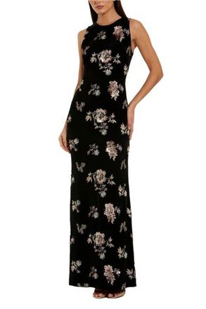 Mac Duggal Embellished Velvet High Neck Sleeveless Gown in Black Multi at Nordstrom, Size 14