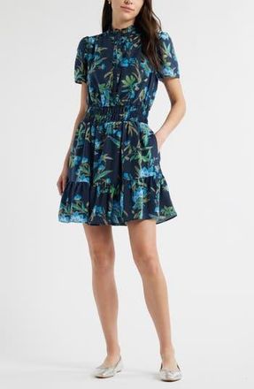 Caslon Ruffle Detail Dress in Navy- Blue Willoughby Floral at Nordstrom Rack, Size Xx-Small