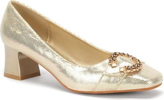 Unze Womens ONNIKA Block Heel Fancy Courts UK Size 3-8 Gold