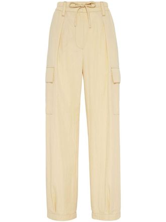 Brunello Cucinelli wide-leg gabardine cargo trousers - women - Cotton/Nylon - 42 - Yellow