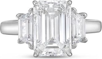 Diana M. Jewels 14kt white gold lab grown 4ct emerald diamond ring with trapezoids on the sides