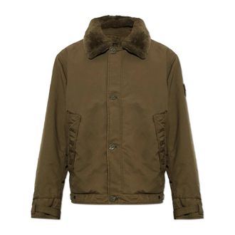Stone Island Gewatteerd jack met kraag van imitatiebont - Heren - Jassen - Groen - Maat: L Zijde