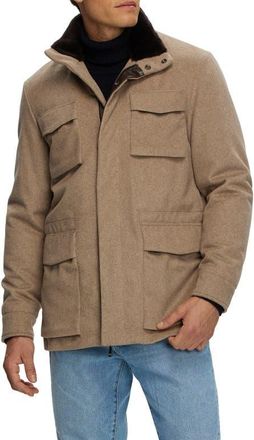 Gorski Mens Fabric Jacket with Genuine Shearling Collar in Light Brown at Nordstrom, Size X-Large