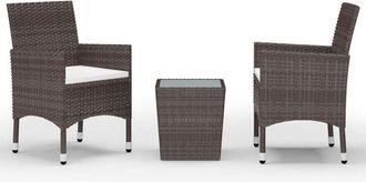 vidaXL Vidaxl - 3 Piece Garden Bistro Set Poly Rattan and Tempered Glass Brown