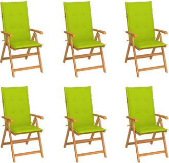 vidaXL Vidaxl - Sillas De Jard&iacute;n 6 Uds Madera Maciza Teca Cojines Verde Brillo