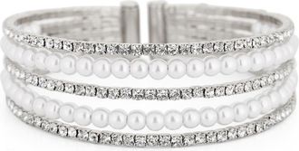 Nordstrom Rack Faux Pearl & Crystal Cuff Bracelet in Clear- White- Silver at Nordstrom Rack
