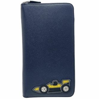 Prada Navy Leather Long Wallet (Bi-Fold) (Pre-Owned)