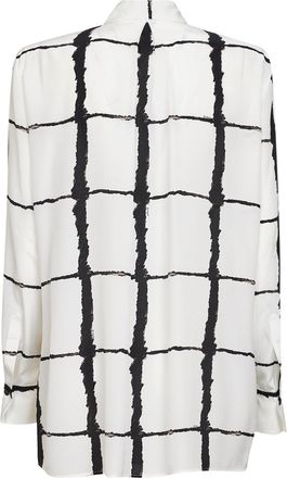 Kiton Womens Printed Silk Satin Shirt White-Black White/black
