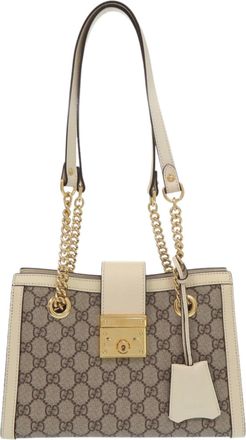 Gucci Beige White Gg Supreme Leather Tote Bag (Pre-Owned)