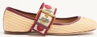 Valentino Garavani Mary-Jane Bribri Raffia Ballerina with Cherryfic Embroidery Woman BEIGE 36.5