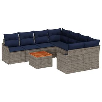 vidaXL Conjunto De Sof&aacute;s De Jard&iacute;n 9 Uds. Gris Rat&aacute;n Sint&eacute;tico Vidaxl