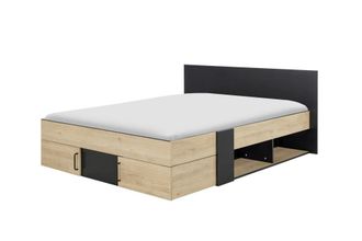 Diagone Cama con almacenaje 160 x 200 cm - Negro y madera clara