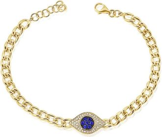 Sabrina Designs 14K 0.29 Ct. Tw. Diamond & Sapphire Evil Eye Link Bracelet